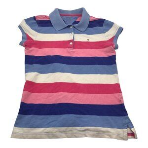 Tommy Hilfiger Girls Striped Polo Shirt L 12/14 Collared Short Sleeve Multicolor
